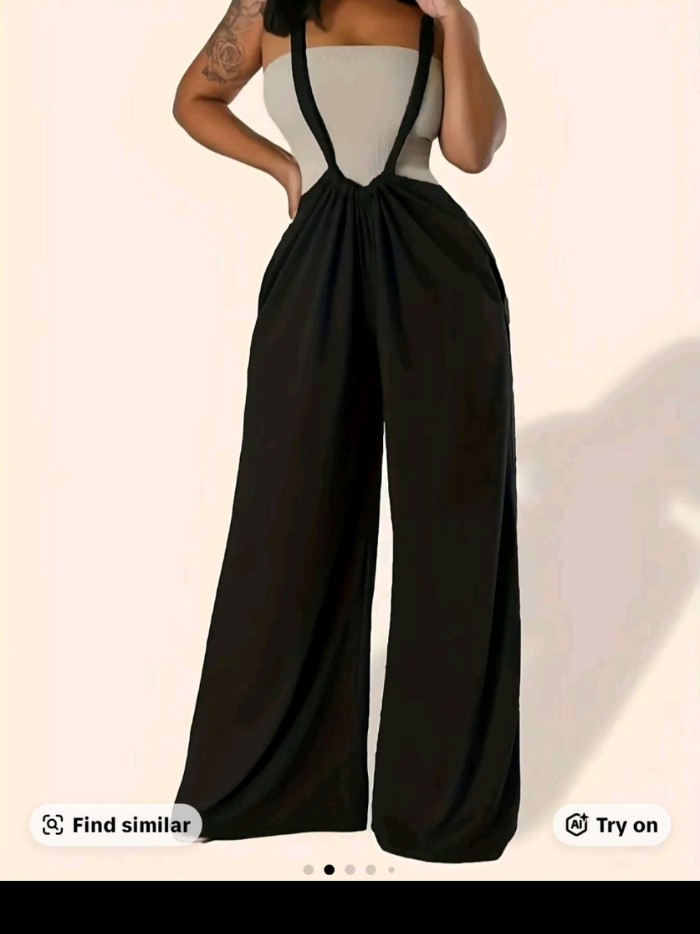 SHEIN Black Wide-Leg Suspender Jumpsuit